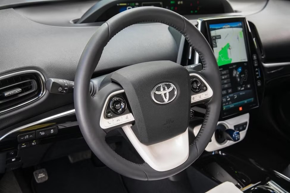 Interior of Mahdi's Toyota Prius Prime driving school car in Ottawa, dual-control dashboard